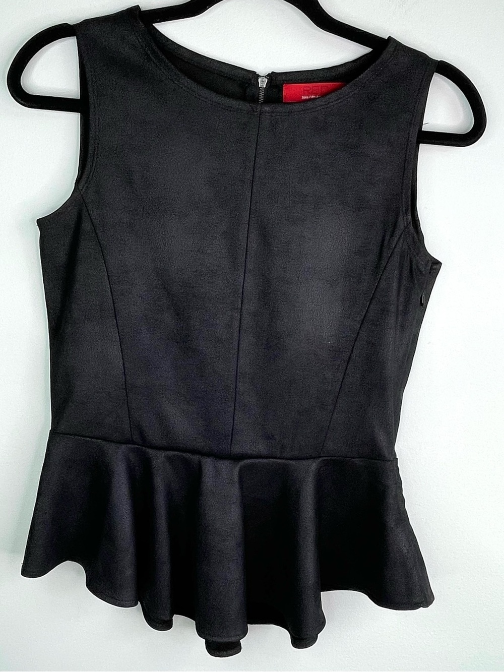 Saks Fifth Avenue Black Faux-Leather Sleeveless Peplum Tank Size S